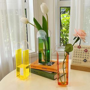 Vases Nordic Vase Vase Rainbow Color acrylique Fleur Contaiteur Floral Floral pour le salon Décoration Mébranlage de la maison