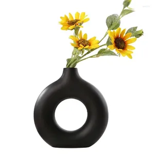 Vases Nordic Vase Circular Hollow Ceramic Donuts Flower Pot Home Living Room ACCESSOIRES DE BUREAU DE BURE