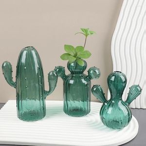Vases Vase nordique verre Cactus en forme de bouteille hydroponique pot de fleur bureau petite maison bureau décoration artisanat