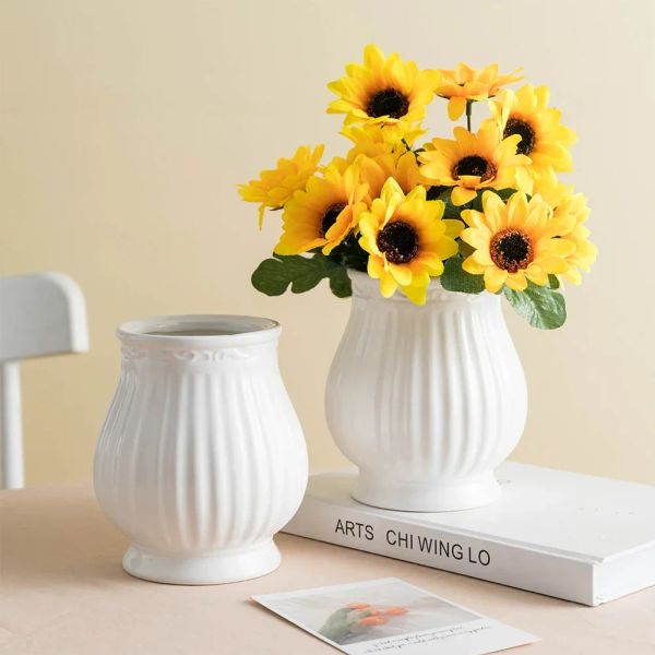 Vases Nordique blanc Vase en céramique décoration moderne vases ronds décor à la maison fée jardin fleurs séchées Pot salon design d'intérieur
