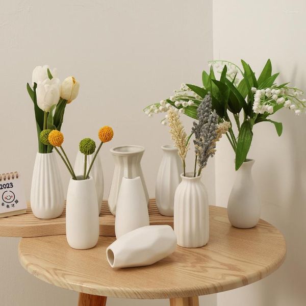 Vases nordique blanc céramique Vase Simple Mini fleur plante créative conteneur hydroponique Arrangement Pot décor de bureau