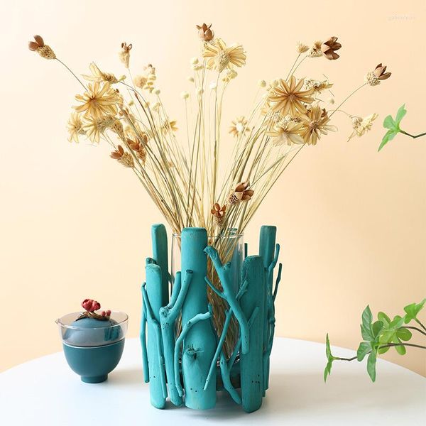 Vases nordiques Vase en bois pour plantes salon Table à manger Arrangement de fleurs Art séché accessoires de décoration de la maison