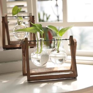 Jarrones soporte de oficina para mesa bonsái bombilla macetero de aire decoración jardín giratorio hidropónico Metal florero para el hogar flor de vidrio