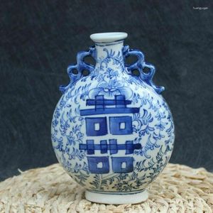 Vases anciens chinois en porcelaine bleue et blanche, peinture à la main Double bonheur