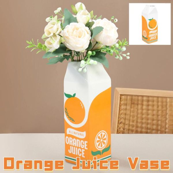 Vases Orange Juice Vase Boîte vintage mignon décor de fleur créative en céramique polyvalent décoratif