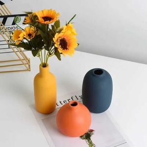 Vases orange jaune bleu nordique en céramique sec en vase de vase pour les clients décoration de restaurant accessoires décoration accessoires J240515