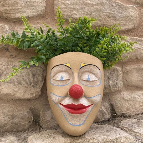 Vases Masques de caractère peint de petits pots de fleurs de jardin Mur en résine Décoration de la plante extérieure Sculpture