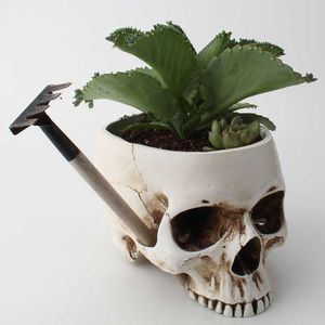 Vases Skull Skull Storage Fleur Créative Creative Resinable Resin Home Horticulture Antique Plant Potting Container Decoration H240517