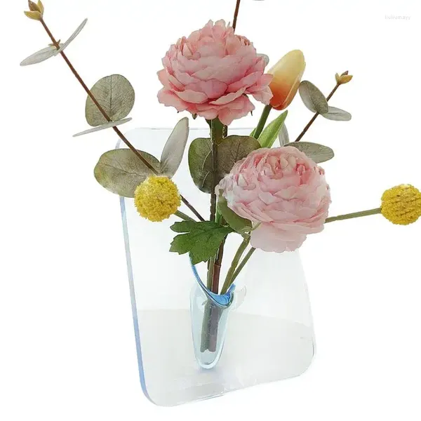 Jarrones con marco de imagen, jarrón acrílico decorativo para el hogar, flor estética moderna transparente, pequeña para mesa, estantería para estar