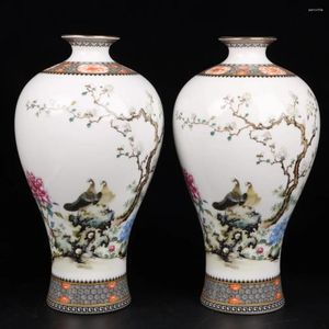 Vases fleur rose et motif d'oiseau vase de prune vase en porcelaine antique décoration décoration ornements