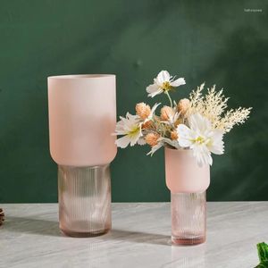 Vazen roze matglas vaas textuur minimalistische creatieve cilindrische hydrocultuurbloemarrangement accessoires voor woningdecoratie