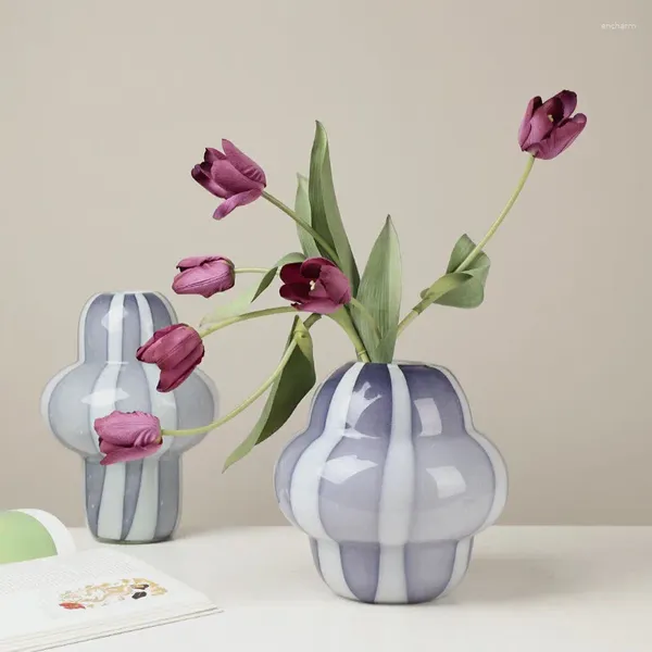 Vases Rose Violet Noir Rayé Vase Vitré Creative Couleur Blocage Salon Table Basse Arrangement De Fleurs Décor Ornements