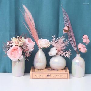 Vases Pink Rainbow Simulation Perle Surface en céramique Vase pour le salon Chambre Luxury Home Decor Flower Artisanture Craft Craft