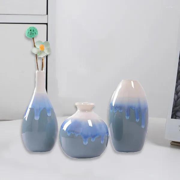 Vases Vases en céramique bleu blanc arrangement floral vase art créatif bouteille hydroponique de salon moderne décoration de bureau