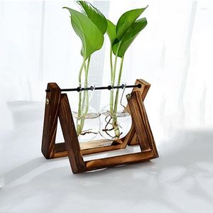 Vazen Plant Pot Glass Planter Bulb Vaas Desktophouder Terrarium met houten standaard kantoorbloemhuisdecoratie