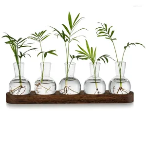 Vases de propagation de terrarium de plantation Verbe Vase de bulbe en verre avec plateau en bois bourgeon moderne pour le bureau