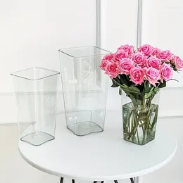 Vases en plastique en acrylique Vase Fleur carrée claire effilée haute pour les événements de mariage à la maison décor de bureau de fête