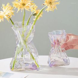 Jarrones Premium Light Luxury Creative Pliseed Vase Transparente Sala de estar Ins Aquacultura de acuicultura Flor