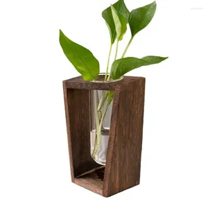 Vazen Voortplantingsstations Live Flower Planter Glazen buizen met houten standaard Plant Terrarium Luchthouder voor Office Home Decor