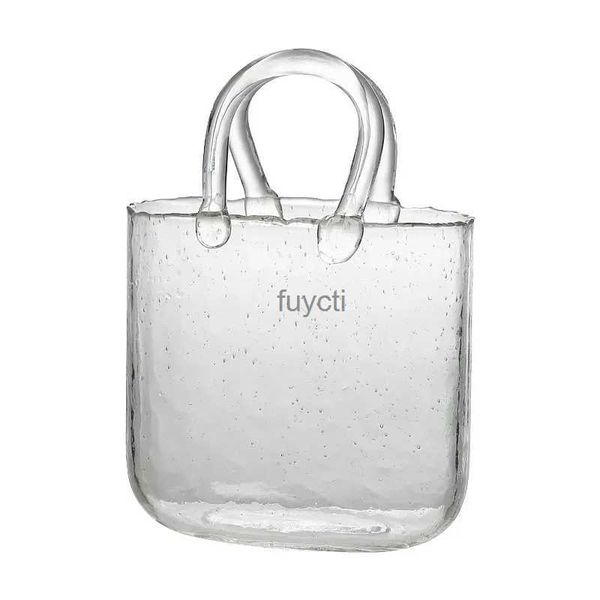 Vases Vase de sac à main pour fleurs fait à la main vase en verre transparent 10 pouces clair cool vase mignon pour pièces maîtresses bol de poisson sac à main Unique YQ240117