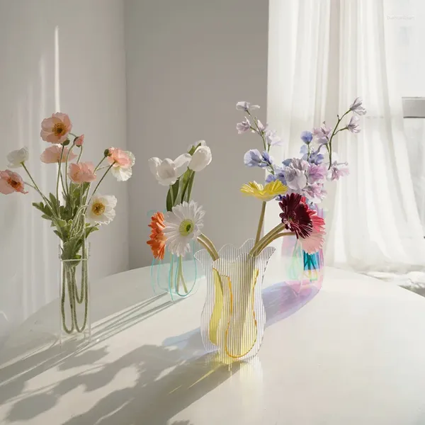 Vases couleur arc-en-ciel acrylique conteneur floral décoratif boutique conception fête de mariage maison bureau décoration pièce maîtresse Wase