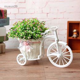 Vases Vase de vélo en rotin avec fleurs en soie | Mini Bouquet de fleurs colorées de roses, fleurs artificielles de marguerite pour décoration de mariage à domicile L24