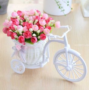 Vazen rattan fiets vaas met zijden bloemen kleurrijke mini roze bloemboeket daisy kunstmatige flores voor thuis bruiloft decoratie y23