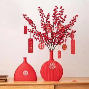 Vases Vase à fleurs en céramique chinoise rouge, décoration intérieure de luxe, mariage décoratif, salon, chambre à coucher, ornements de table