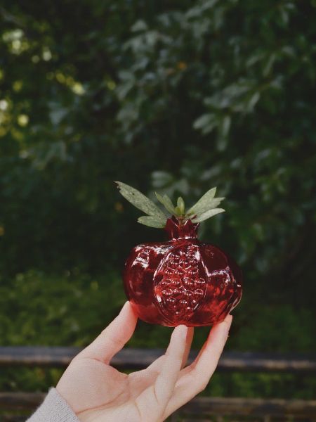 Jarrones de cristal rojo, jarrón de Granada, forma original de fruta, arreglo de flores, decoración de mesa pequeña, adornos de regalo, jarrón