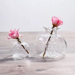 Vases Vase en verre de grenade rouge Mini motif de marteau de fruits transparent à la main hydroponique fleur bureau