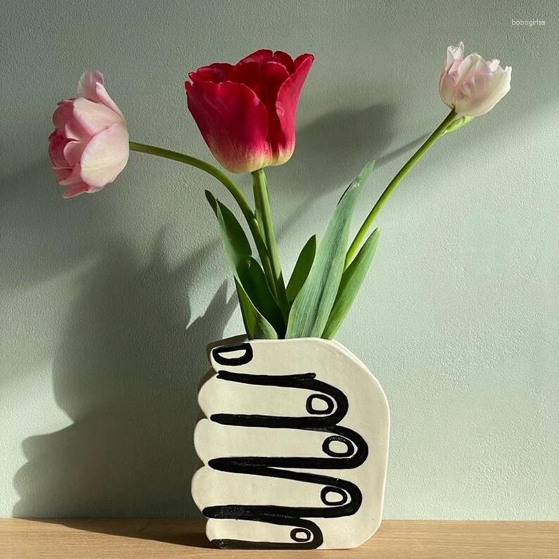 Vases Resin Hand Flower Vase White For Decor Unique Decorative Table Floral Centerpieces