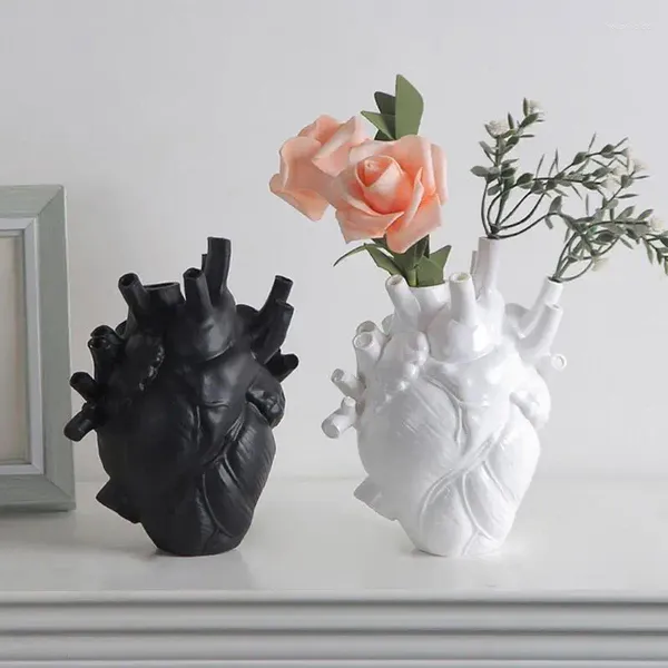 Vases Résine Coeur Vase Creative Halloween Noir Blanc Forme Céramique Ornement De Bureau Pour La Décoration Intérieure