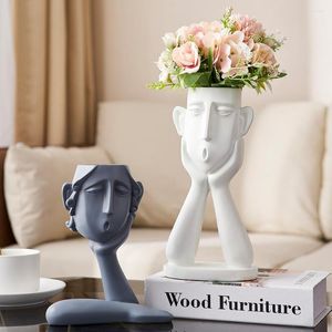 Vazenhars Human Face Flower Vase Art Creatrive Sculpture Head Abstract Plant Potten Decoratieve woninginrichting Arrangement