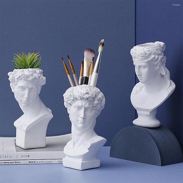 Vases Resin Sculpture Makeup Brush Brush Holder Vase Head David Small Body Séchoté Fleur nordique Modern Home Home Desktop Decoration Crafts