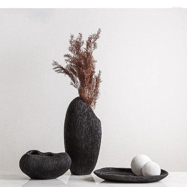 Vases Vase en résine Creative Corail Texture Plateau Soucoupe Fleur Rayures irrégulières Décoration de la maison moderne Mobilier artisanal