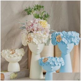 Vases Résine Vase Home Decor Scpture Fleur Moderne Chambre Décorative Pots Art Statue Pièce Maîtresse Figurines 230701 Drop Livraison Jardin Dhi4Y