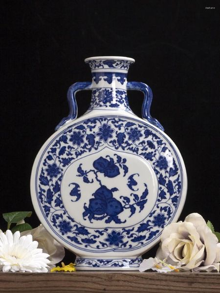 Vases Retro Blue et blanc Modèle conventionnel Double oreille Flash en céramique apprécié
