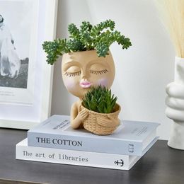 Vases Pot de fleur rétro créatif humanoïde décorations de jardinage artisanat en céramique abstrait succulent bureau support de jardinière