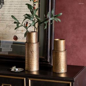 Vases rétro lumière luxe créatif peau de Crocodile fleur Vase ensemble Table métal décoration de la maison