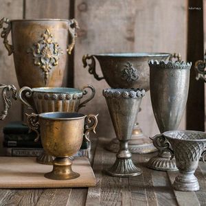 Vases rétro fait vieux fer vase grand or séché fleur arrangement dispositif ménage bureau décoration argent métal pots