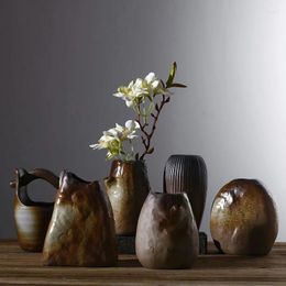Jarrones Retro de cerámica en bruto, jarrón pequeño, decoración del hogar de cerámica Zen japonesa, adornos de mesa