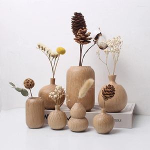 Vases Retro Simple Vase Vase Japonais Style Solid Wood Flower Arrangement de fleurs