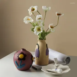 Vases Retro Style peint en céramique Vase Ornements de salon Arrangement de fleurs de salon décorations de porche à la maison CN (Origin)