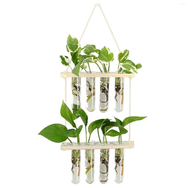 Vases rétro Terrarium hydroponique propagateur jardin tenture moderne support de bureau fleur tube à essai planteur avec support en bois