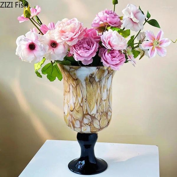 Vases Retro Texture Gobblet Vase Glass Flower Pots Décoration Decoration Arrangement de fleurs Vintage Room Floral Decor esthétique