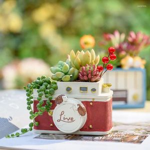 Vases Retro TV Radio Flower Pot Succulent Planteur Jardin Home Decoration Cactus Indoor Plant Resin Bonsaï Boîte de rangement