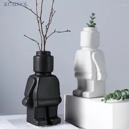 Vases Robot Sculpt Figurines Artificial Flower Vase Table d'accueil Décoration décor décor en céramique Ornements
