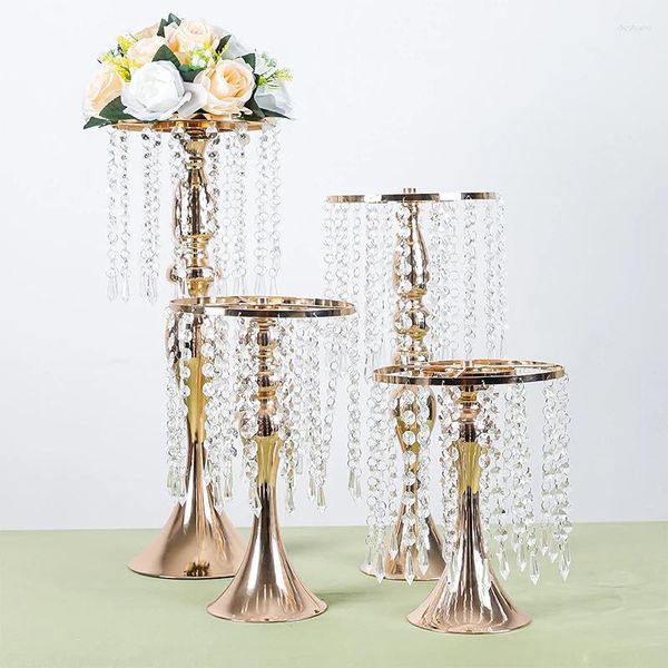 Vases Crystal Crystal Pild Flower Stand Luxury Metal Bandle Holder Fleurs Arrangement Vase Vase Party Party Table Centorpiece décor