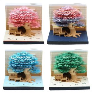 Vases Romantique Treehouse 3D Bloc-notes Papier Sculpture Art Bloc-notes avec LED Lumières Décoration De La Maison Ornements Notes Autocollantes 2024 Calendrier 231116