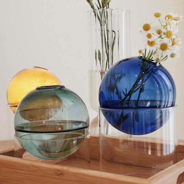 Vases Rond Vase En Verre En Pot Décoratif Hydroponique Arrangement De Fleurs Conteneur Table Style Nordique Décoration De La Maison